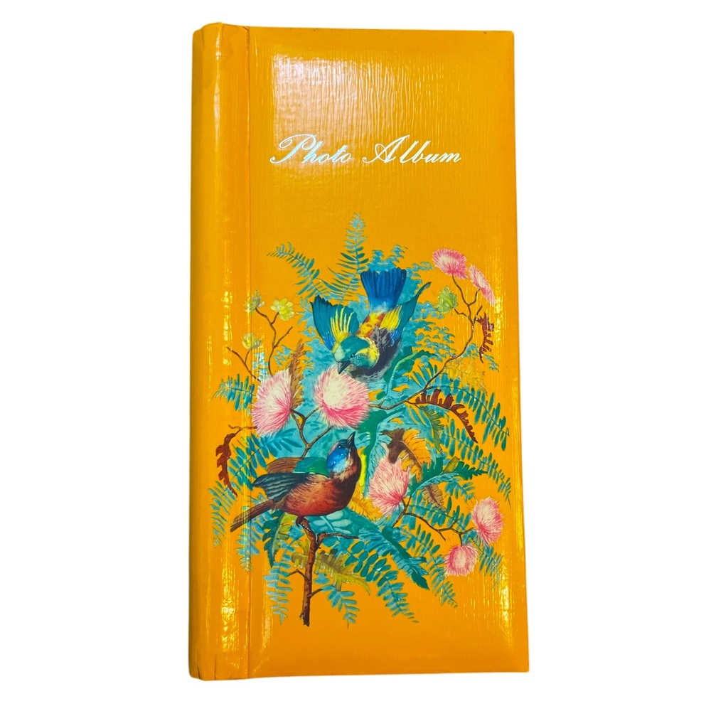 Vintage Japan Photo Album Bird Design Yellow Gold Orange Painted